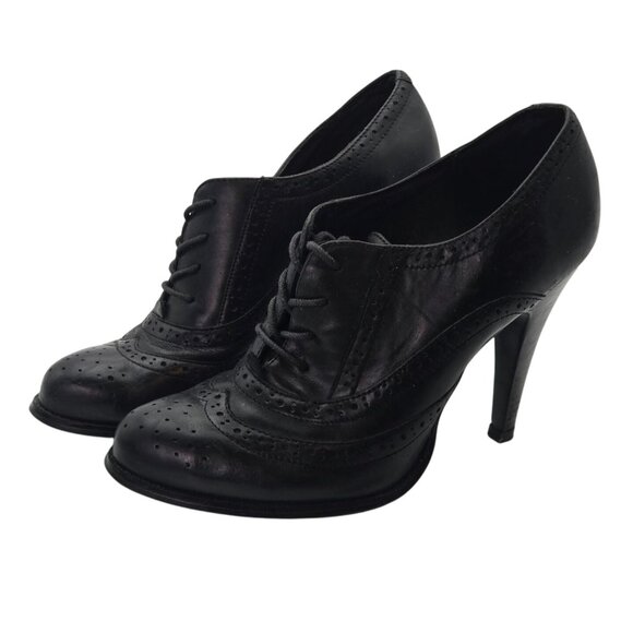 ALDO Y2K Sz 10 Black Leather Lace-Up Brogue Style Heeled Oxford Stiletto Shoes - Picture 1 of 12